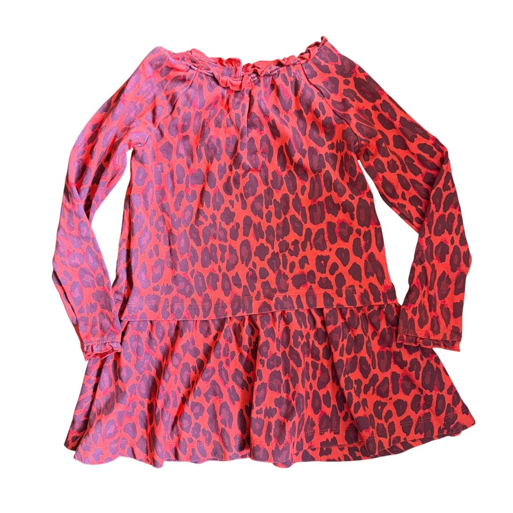 Kate Spade Leopard Print Girls Peplum Dress Red Viscose Blend 4Y